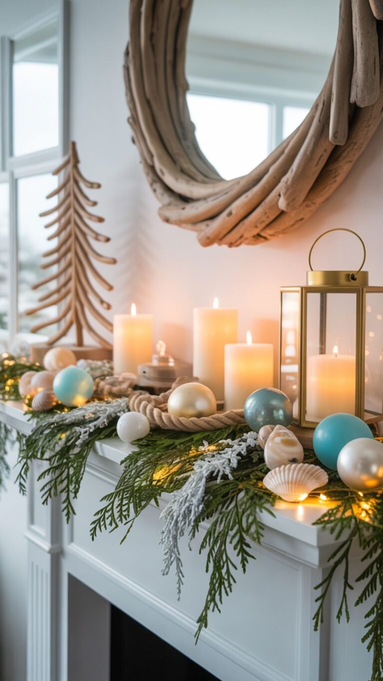 Coastal Christmas Beach Inspired Mantel Tips